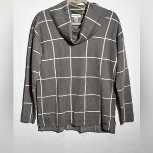 Calvin Klein Sweater Womens Small Cowl Neck Gray Windowpane Knit Pullover